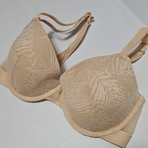 Lively Beige Lace Underwire Contour Bra - Neutral Leaf Pattern Size 34C